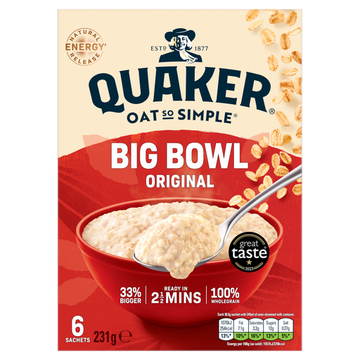 Quaker Oat So Simple Big Bowl Original 6 Pack 231g