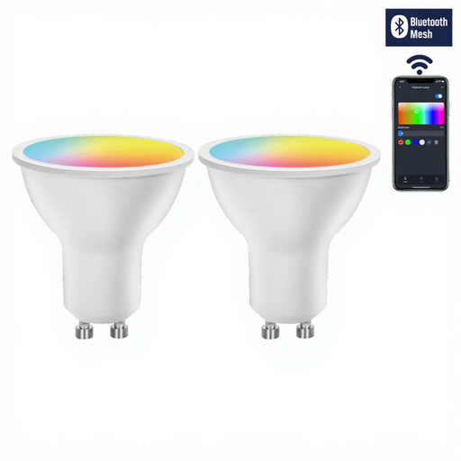 Aigostar Smart LED Spotlight GU10 6.5W RGB+CCT Bluetooth Mesh incl. Remote Control 2-Piece Set