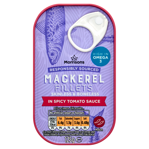 Morrisons Mackerel Fillets In Spicy Tomato Sauce 125g
