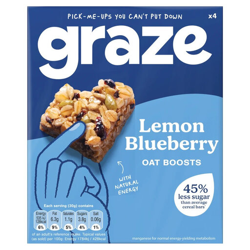 Graze Oat Boosts Lemon Blueberry, pack of four 30g bars