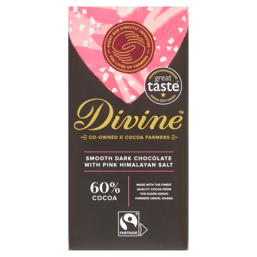 Divine Chocolate 60% Dark Choc with Pink Salt 90g