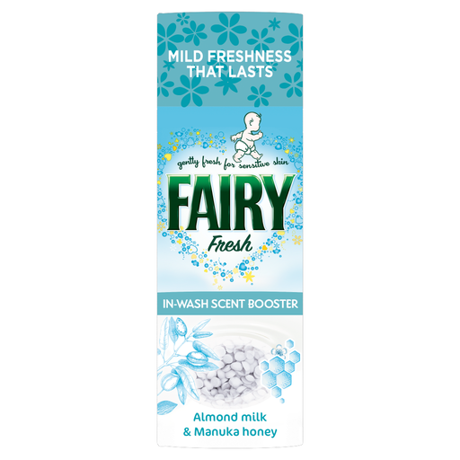 Bottle of Fairy InWash Scent Booster beads with an almond and honey graphic