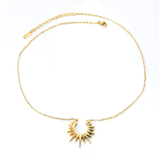 Half-Sunburst Sun Pendant Necklace on a white background