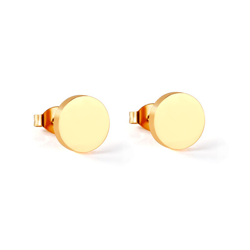 A pair of 9mm Gold Round Disc Stud Earrings with a high-polish finish