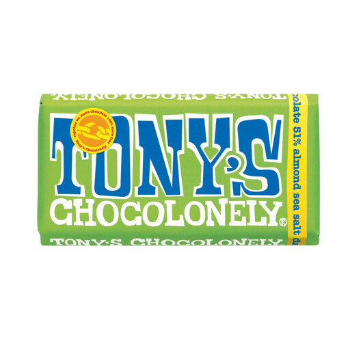 Tony's Chocolonely dark chocolate with almonds and sea salt, 180 g