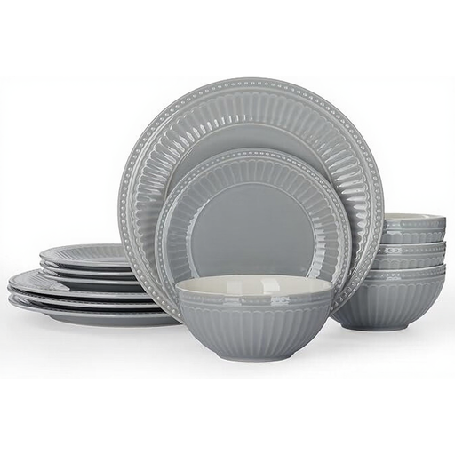 Richmount-12pc Vintage Embossed Dinnerware Set - Cream Blue (for 4)