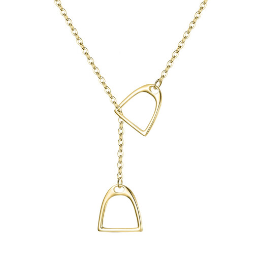 Ever Faith Interlock Double Gold Plated Horse Stirrup Pendant Necklace