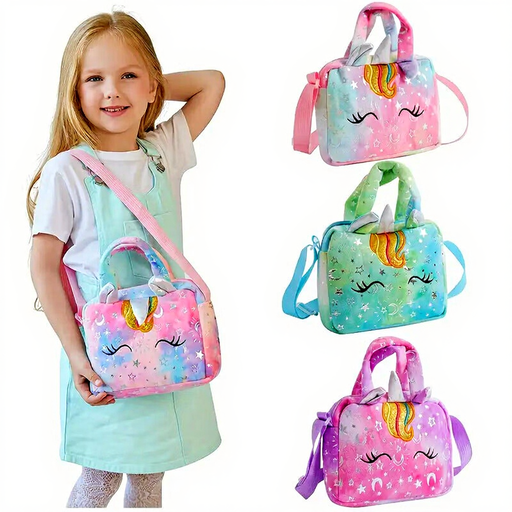 Cute unicorn corduroy shoulder bag crossbody bag, green green