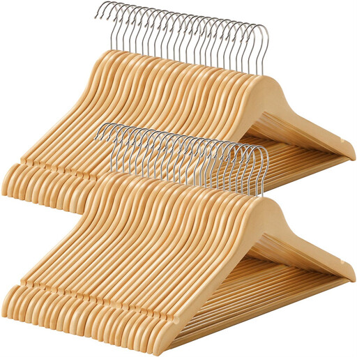 Wooden Hanger, 44.5x23x1.2cm, Wood Colour and Silver, Set of 50