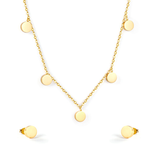 Round Polished 18K PVD Gold-Plated Stainless Steel Fixed-Design Jewellery Set