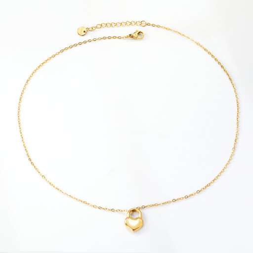 18K PVD Gold Stainless Steel Heart Lock Pendant Necklace
