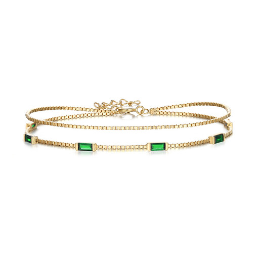 Ever Faith Dainty Emerald-Cut Green Cubic Zirconia Charm Link Bracelet