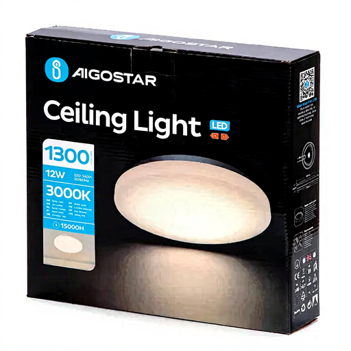 Aigostar LED Ceiling Light 12W 3000K 1300lm Warm Light 120° Beam Angle 26cm*6.3cm