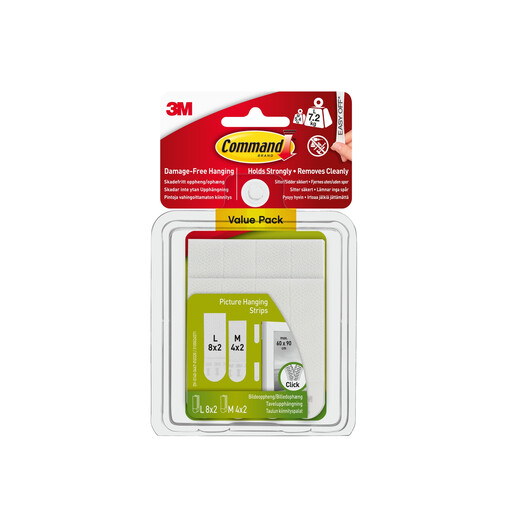 3M Command Adhesive Strips Picture Hanging Medium x 4 & Large x 8 (Pack of 12)
