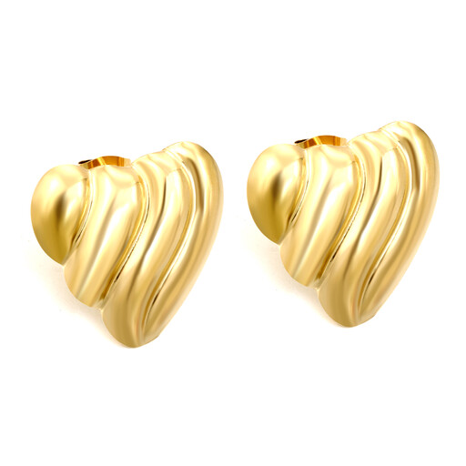 18K Gold Plated Textured Chunky Heart Stud Earrings