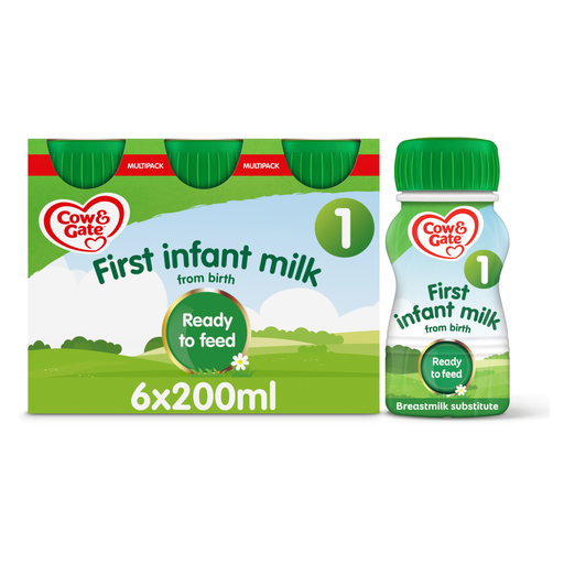 Cow & Gate 即饮型 1 段婴儿配方奶粉，6 瓶，每瓶 200ml