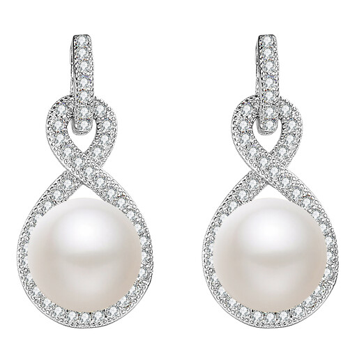 Ever Faith Freshwater Cultured Pearl Infinity Dangle Earrings