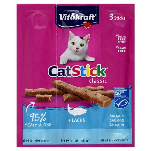 Vitakraft Adult Cat Treats Salmon Sticks - 3 x 18g
