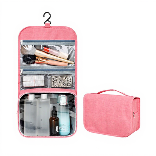 Large Portable Hanging Toiletry Bag in Pink