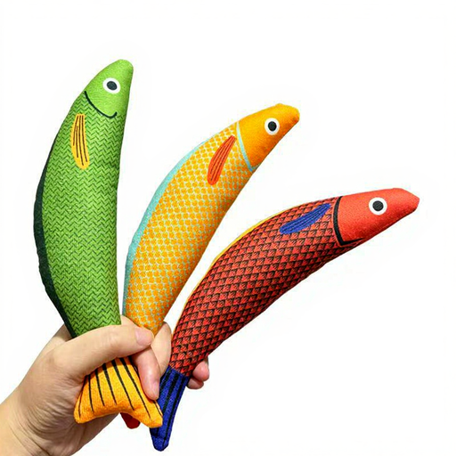 Lot de 3 jouets poisson en lin avec cataire