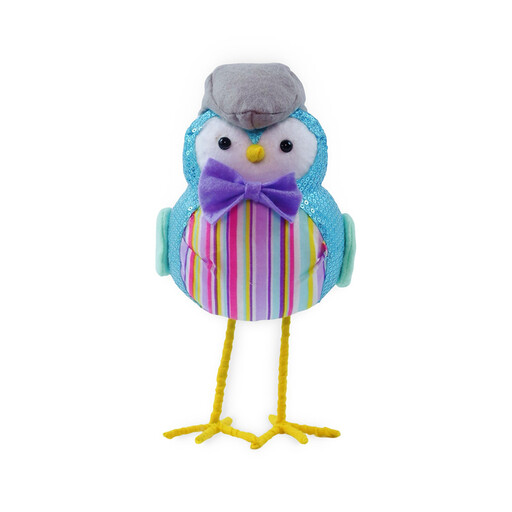 Standing Blue Bird Figurine with sequins and a cap