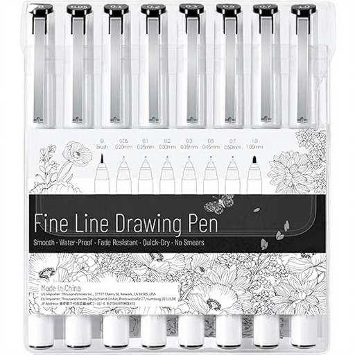 Ohuhu Fineliner Pens - 8-Pack, Waterproof, Quick Dry