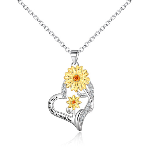 Ever Faith Cubic Zirconia Sunflower Delicate Double Heart Pendant Necklace