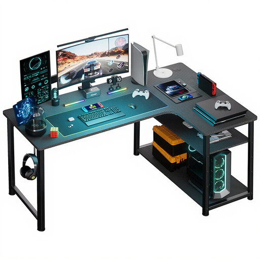 COMHOMA L-förmiger Gaming Schreibtisch mit USB-Anschlüssen
