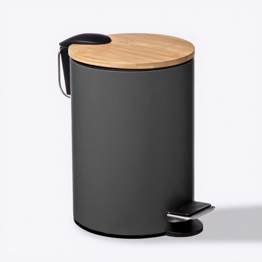 Trio 3L Pedal Bin in Metal and Bamboo with Soft-Close in Grey