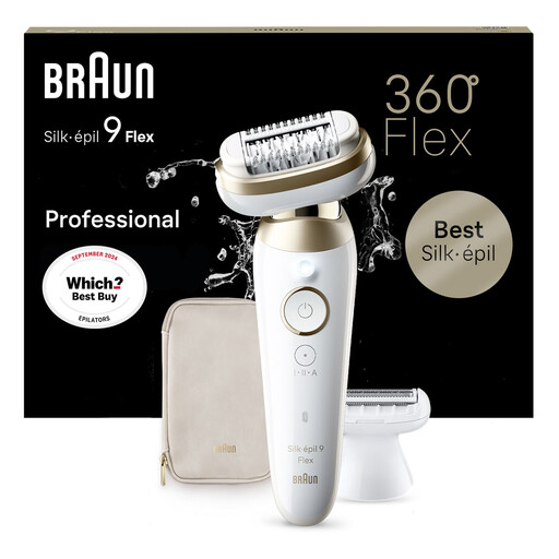 Braun Silk-épil 9 Flex, Epilator For Easy Hair Removal, 9-041 3D, White/Gold