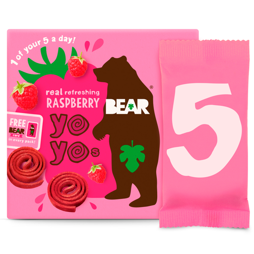 BEAR Raspberry Yoyo fruit rolls, five 20g packs