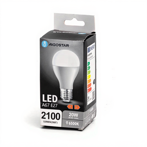 Aigostar E27 LED Lamp A5 A67 Light Bulb 20W 6500K 2100lm Daylight