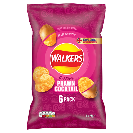 Walkers Prawn Cocktail, six 25g bags
