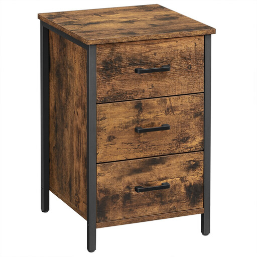 VASAGLE Bedside Table 3 Drawer Rustic Brown/Black