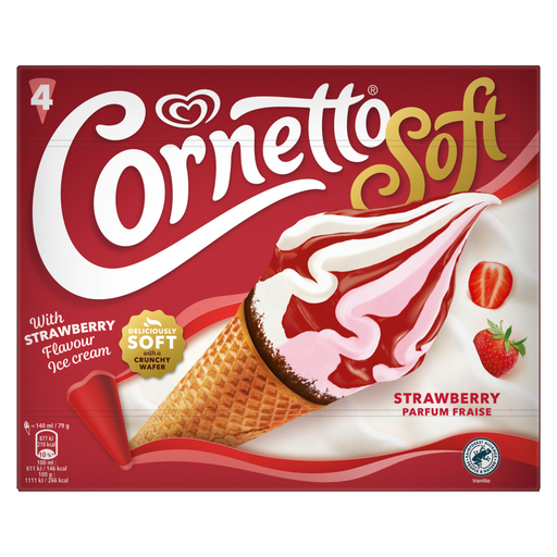 Cornetto Soft Ice Cream Cones Strawberry 4x 140 ml