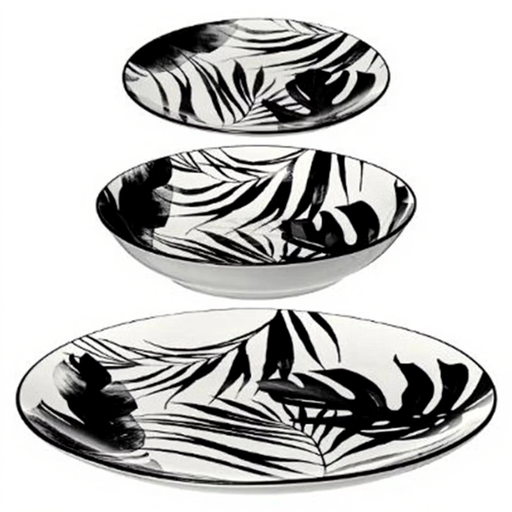 Palme Dinner Service - Black & White - 18-piece Plant Pattern