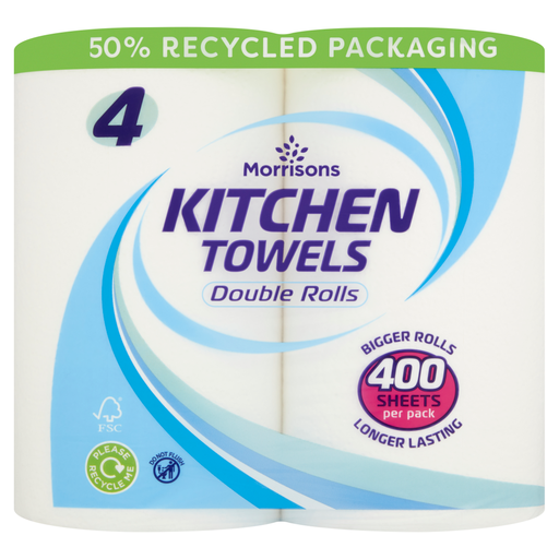 Morrisons 2 Kitchen Towels, 2-Ply, 4 Rolls