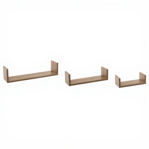 Fixy Set of 3 Natural Wood-Effect Wall Shelves