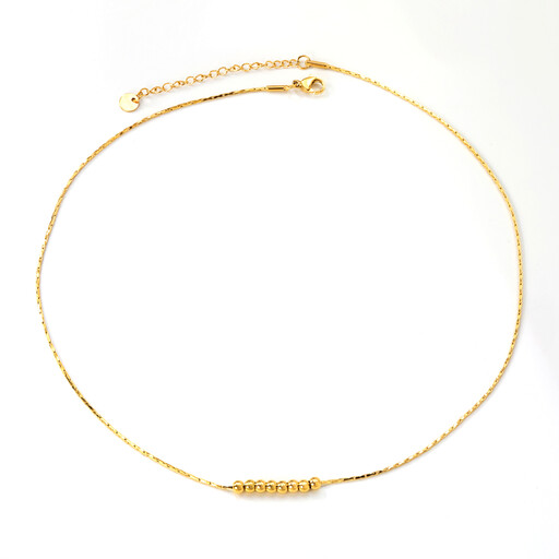 18K Gold PVD Plated Stainless Steel Bead Necklace on a white background