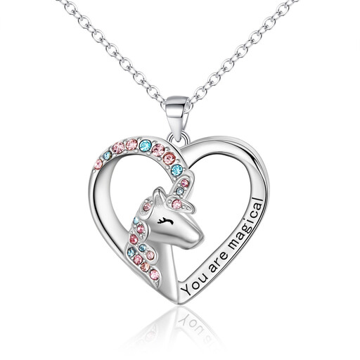 Ever Faith Love Heart Unicorn Necklace