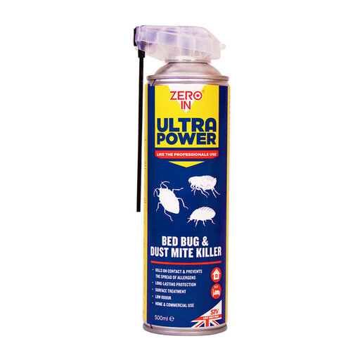 Zero In Ultra Power Bed Bug and Dustmite Killer 500ml, Dual Action Aerosol Indoor Use
