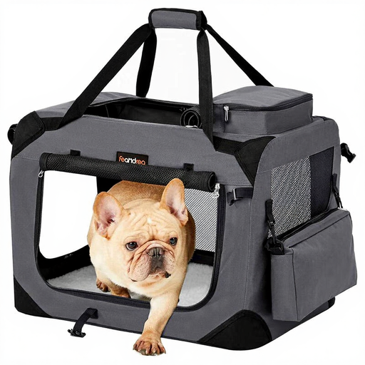 Euziel Foldable Dog Transport Box - 60 x 42 x 42 cm - Grey