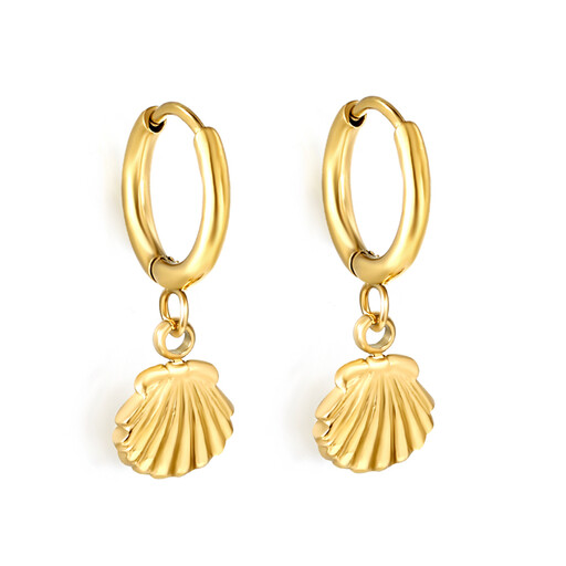 18K Gold Plated Sea Shell Charm Hoop Earrings