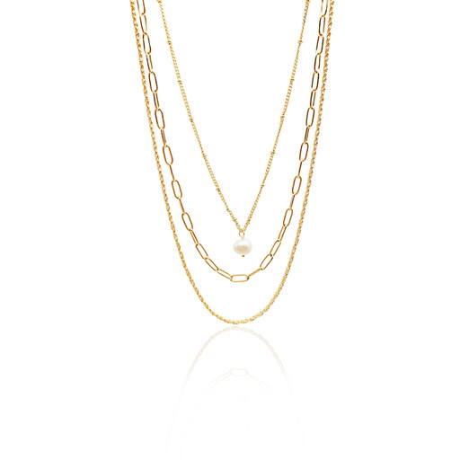 18K Gold Plated Triple Layered Necklace Set