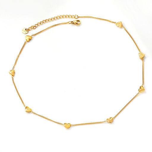 18K Gold PVD Plated Multi-Heart Charm Necklace