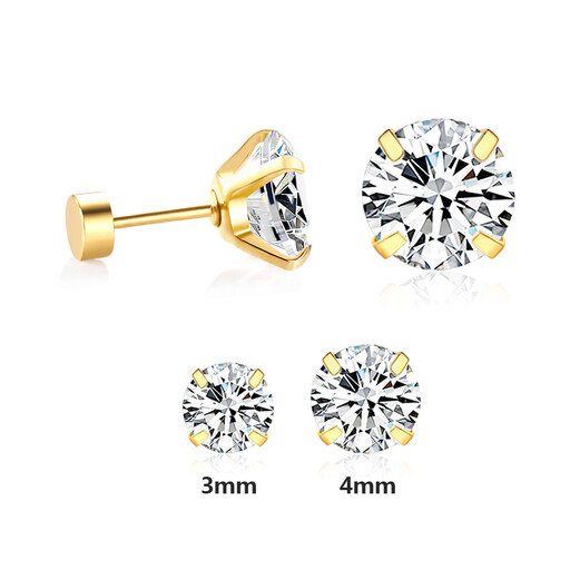 A pair of Gold Round Cubic Zirconia Stud Earrings with screw backs