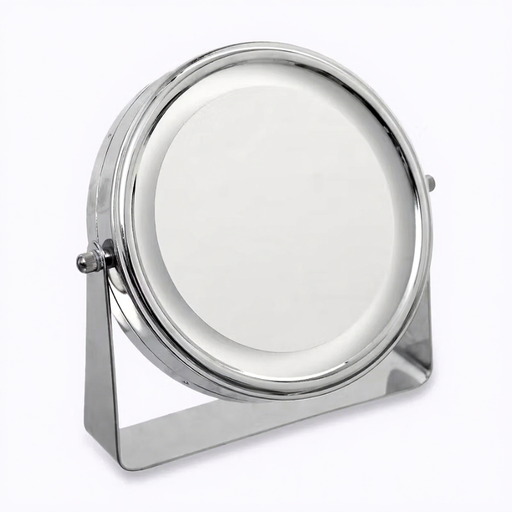 Silvertone Freestanding Pivot Mirror with LED, 19 cm Diameter