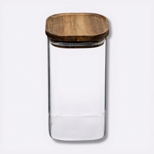 Hermet Square Glass and Acacia Jar 1.3 L