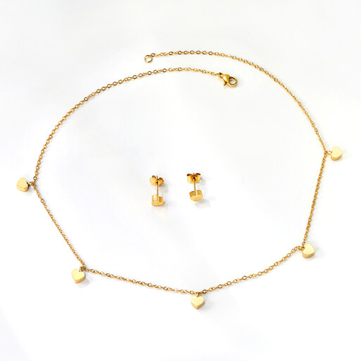 18K Gold PVD Plated Heart Charm Necklace with 5 Pendants