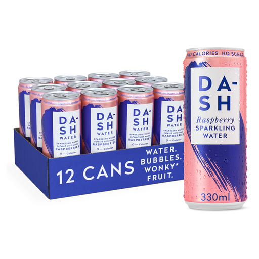 DASH Water Wonky Raspberries sparkling water, 12 × 330ml cans